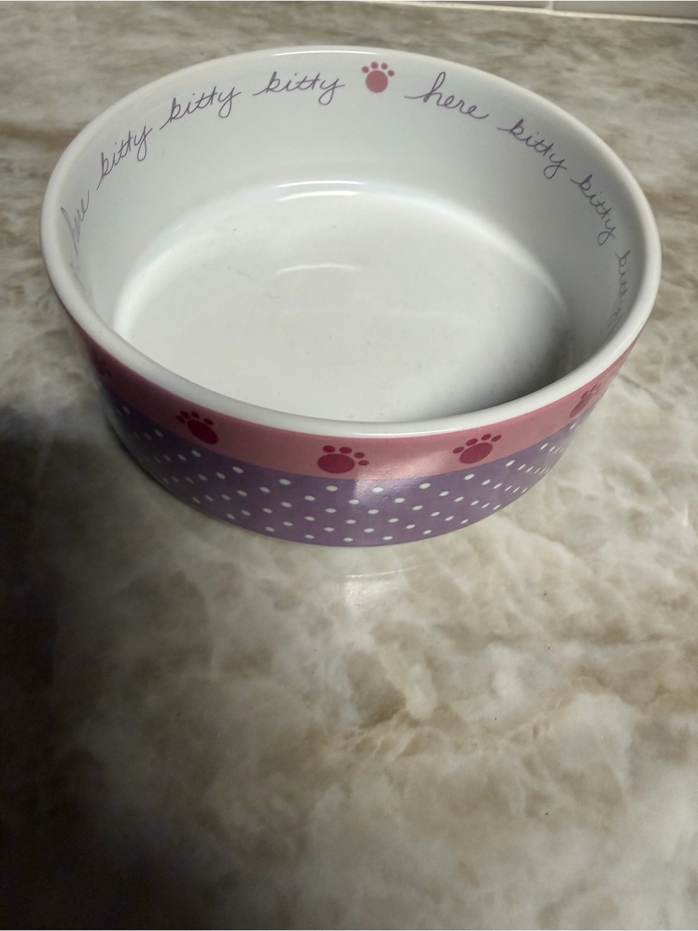 Ceramic Cat Bowl in Pink and Purple Paw Print Design